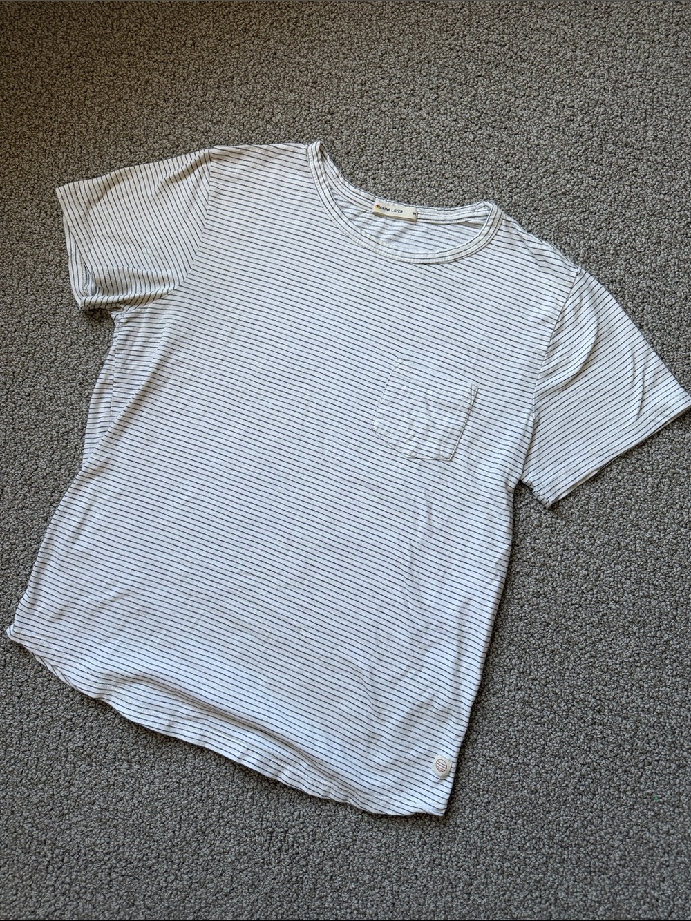 Marine Layer Signature Striped Pocket Tee White Gray Size Medium